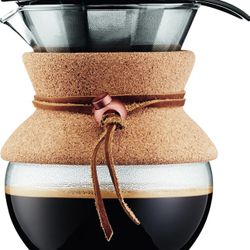 17oz Pour Over Coffee Maker, High-Heat Borosilicate Glass with Reusable Stainless Steel Filter and Cork Grip - Made in Portugal
