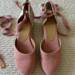 Pink Castaner Espadrille Wedge Sandals – Ankle Tie – Size 38 (US 7.5–8)
