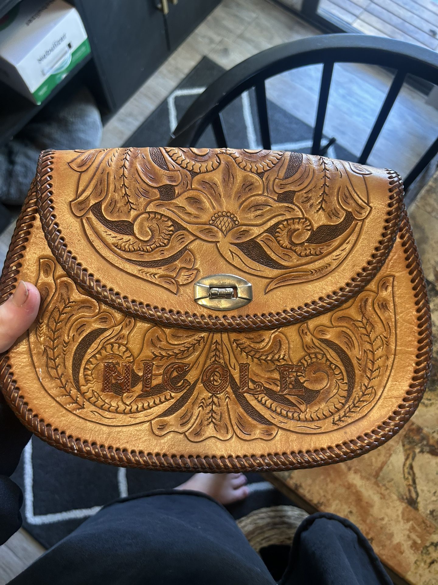 Genuine Leather Embossed “NICOLE” Crossbody Bag
