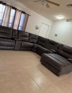 7 Piece Vinyl Sectional With 3 Power Recliners