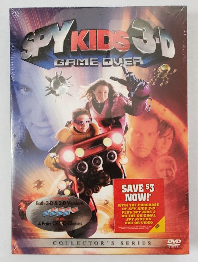 Spy Kids 3 Game Over Collectors Family DVD 2-D 3-D Movie Versions + 4 3D Glasses