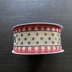 Place & Time Patriotic Ribbon Tan, Red, & Black For 4th Of July Decor 