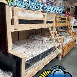 Twin Full Whitewash Bunk Bed With Mattresses Colchones
