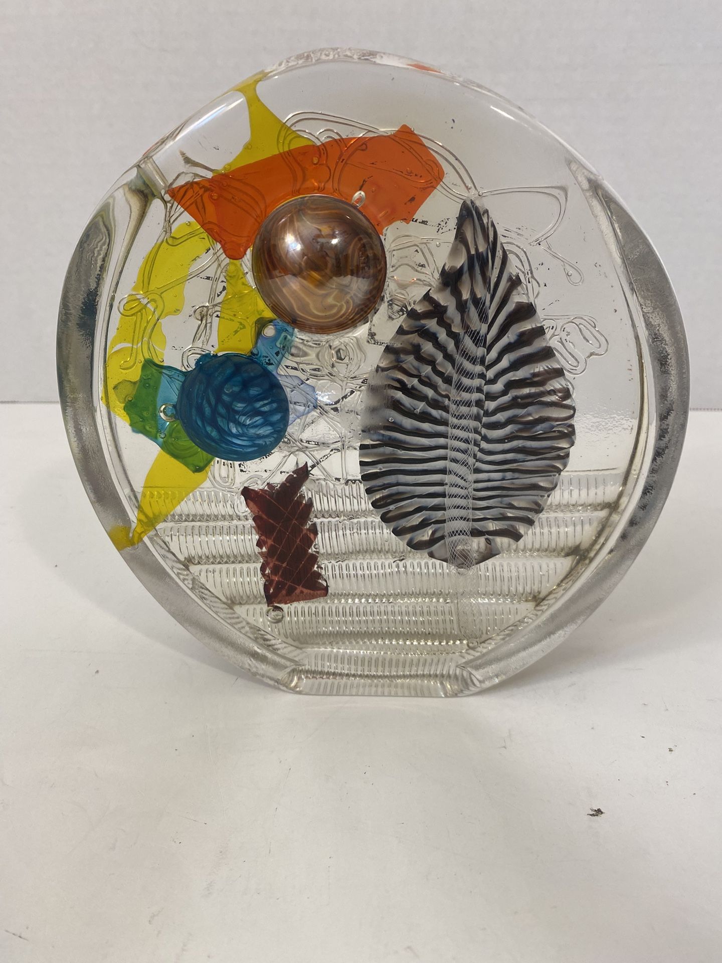 Fused Glass Art Deco Large Tabletop Art Paperweight; 8” Tall