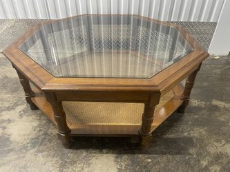 Faux Bamboo Coffee Table Vintage Wood and Glass Fretwork Bohemian Boho Chic Chippendale Chinese Palm Beach Chinoiserie Custom Paint Avail