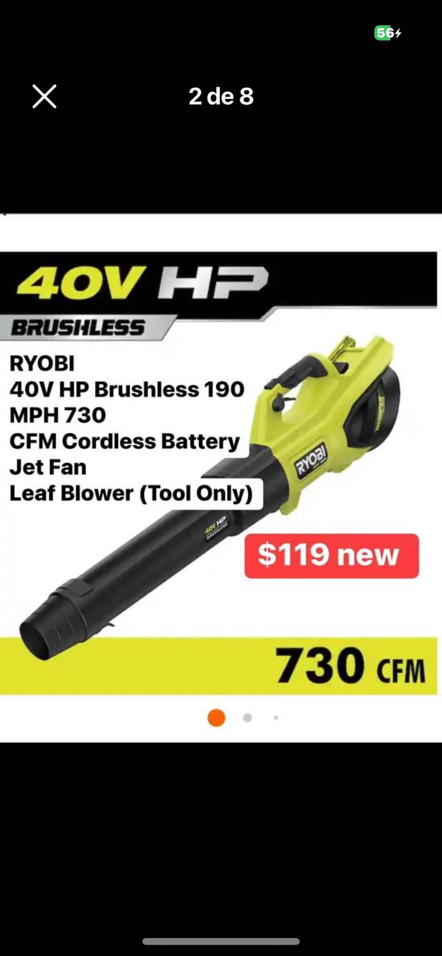RYOBI 40V HP Brushless 190 MPH 730 CFM Cordless Battery Jet Fan Leaf Blower (Tool Only)