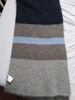 Striped Wool Scarf Navy Gray Blue