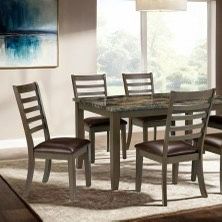 New 7 Piece Dining Set. Brown Or Grey. Faux Marble / Upholstered Leatherette. Free Delivery!