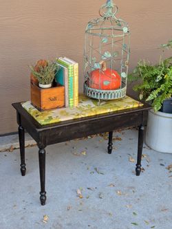 Vintage Cottagecore Upholstered Piano Bench