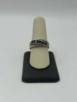 moissanite Silver Band Ring with Black stones