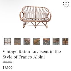 Bamboo Rattan Love Seat Sofa