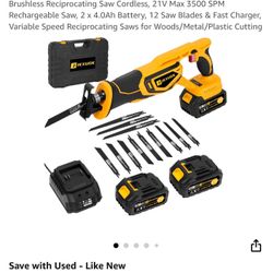 Brushless Reciprocating Saw Cordless, 21V Max 3500 SPM Rechargeable Saw, 2 x 4.0Ah Battery, 12 Saw Blades & Fast Charger, Variable Speed Reciprocating