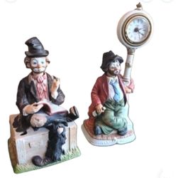 2 Ceramic Clown Statues
