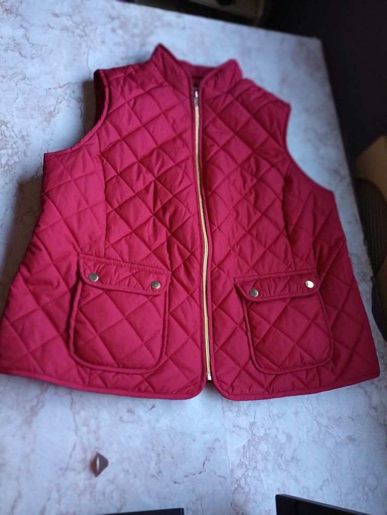 St Johns Bay Puffer Vest Women's Red Plus Size 0X Zipper pockets snap pockets