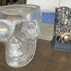 Bath & Body Works SKULL candle holder & SPIDER soap holder