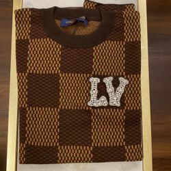 Short-Sleeved Cotton Damier Crewneck With Crystal LV Patch