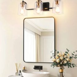 Solfart 3-light Vanity Light Black And Gold With Clear Glass Shades 23in New 