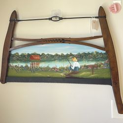 Vintage Primitive Hand Painted Cross Cut Wood Buck Bow Saw By Jack  Hutchins