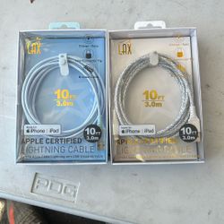 iPhone I Pad Lightning Cable (10 ft ) 3m  Bulk Or By piece 