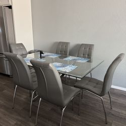 modern grey 6 chair glass table 