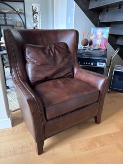 Brown Leather Wingback Quality Accent Chair