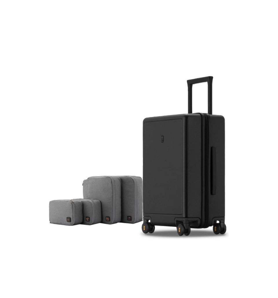 New In Box LEVEL8 Elegance Checked Luggage, 24 Inch Hardside Suitcase, Lightweight PC Matte Hardshell with TSA Lock, Spinner Wheels - Black