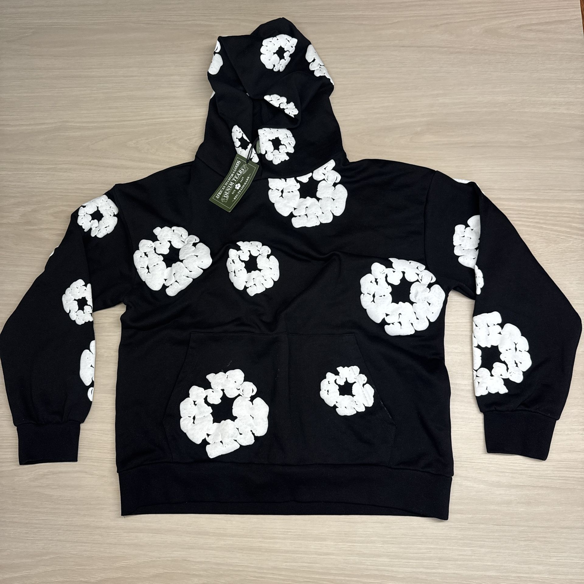 Denim Tear Black And White Hoodie Streetwear Y2K Size Medium