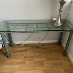 Console Table - Glass & Patina Finished Metal – 50” Long