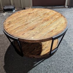 Rustic Round Double Shelf Coffee Table 