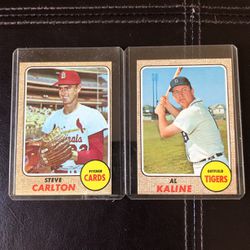 1968 Topps Baseball Card #240 Al Kaline & #408 Steve Carlton ((Excellent/Nr Mint)
