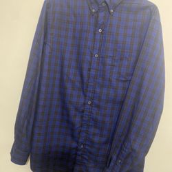 Chaps Plaid Button Down Shirt Blue Black Men's Large Easy Care Twill
