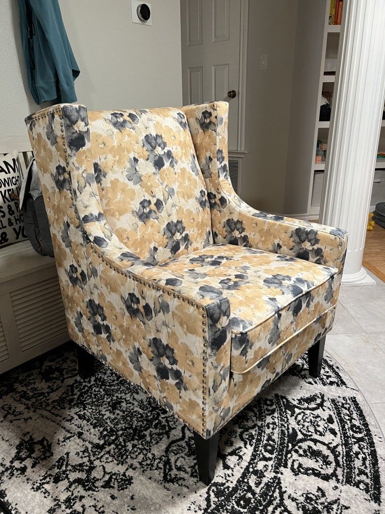 Madison Park Weston Yellow Floral Pattern Wingback Chair