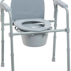 Drive Medical 11148-1 Folding Steel Bedside Commode Chair, Portable Toilet, Supports Individuals Weighing Up To 350 Lbs, with 7.5 Qt. Bucket and 13.5 
