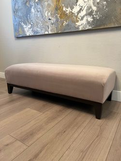 60x24” Zagaroli Classics Velvet Taupe Modern Ottoman Bench w/ Wood Frame And Brand New Upholstery