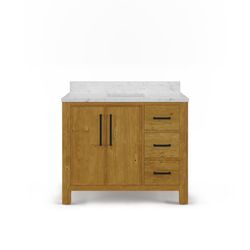 PRESIDENTS DAY SALE - 42" Brown Solid Wood Bathroom Vanity with Marble Top (D)