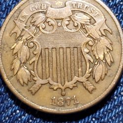 ECB17SX480 KEY DATE 1871 2 CENT PIECE ONLY 721 THOUSAND MINTED AWESOME SHAPE! 
