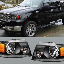 New Headlights for Ford F150 Black Housing with Clear lens Fits 2004 to 2008