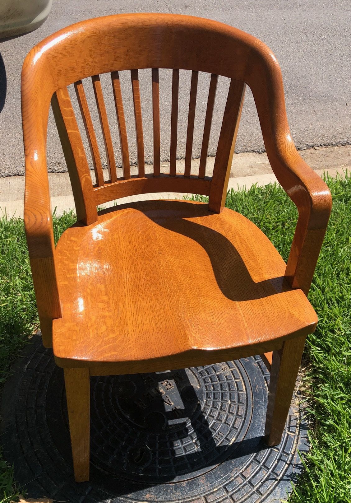 Antique Solid Oak Wood Courtroom Banker Chair Dated 1927