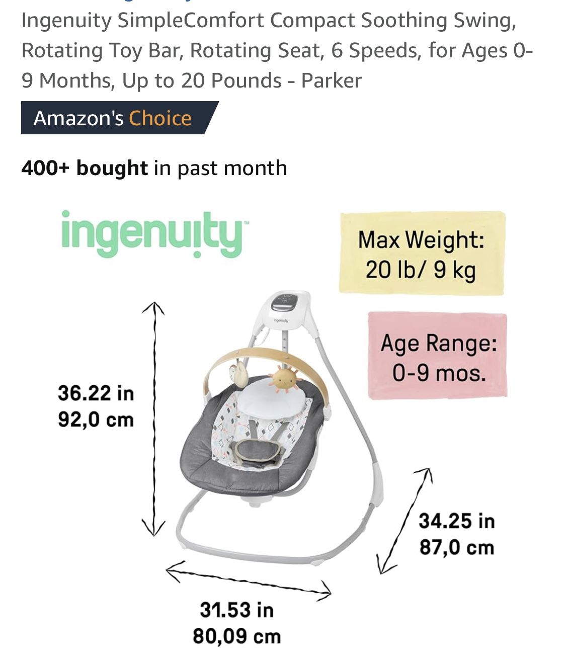 Infant Swing Ingenuity Baby Comfort Soothing