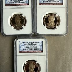 Set Of 3 NGC PF70 ULTRA CAMEO PRESIDENT $1 Coins 
