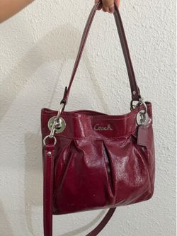 Coach Burgundy Patent Leather Pleated Shoulder Bag
