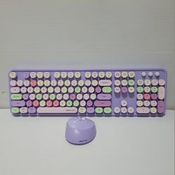 Ubotie Mixed Purple Keyboard and Mouse Wireless (Circle Keys) Great Condition 