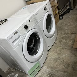 WHIRLPOOL WHITE FRONT LOAD WASHER AND GAS DRYER