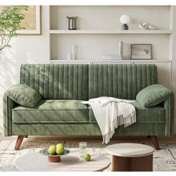 64.5" Loveseat Sofa, Chenille Couch for Living Room,  with Padded Arms, Comfy, Green W-1