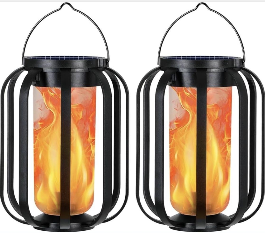Solar Lantern Outdoor Lights,  Waterproof Solar Powered Lanterns with Flickering Flame, Hanging Lantern Decorative for Outside, Solar Powered Ou