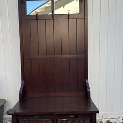 Wooden Hall Tree Coat Rack And Storage Unit