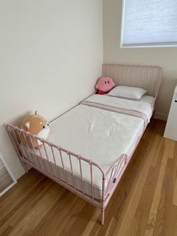IKEA Pink Metal Twin Bed Frame + Brentwood Home Mattress + Encasement