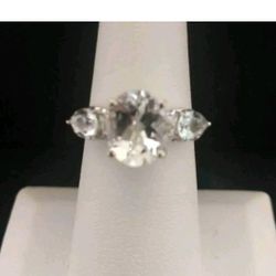 925 Fine Sterling Silver Genuine Topaz Diamond Ring New Size 7