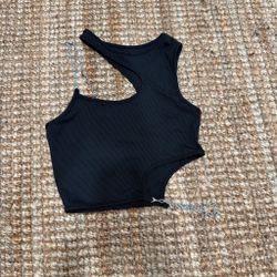 Black One Shoulder Cutout Crop Top
