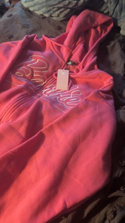 Pink Full-Zip Hoodie with Script Embroidery
